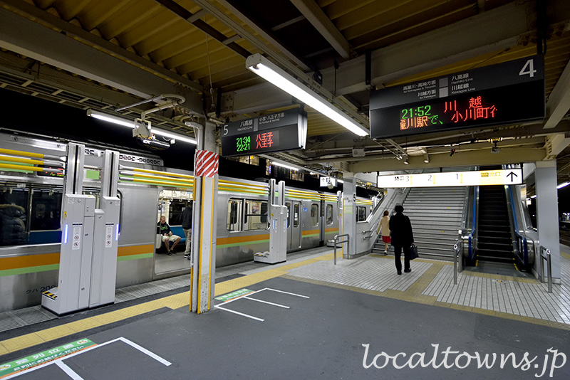 拝島駅の昇降式ホーム柵の列車停車時